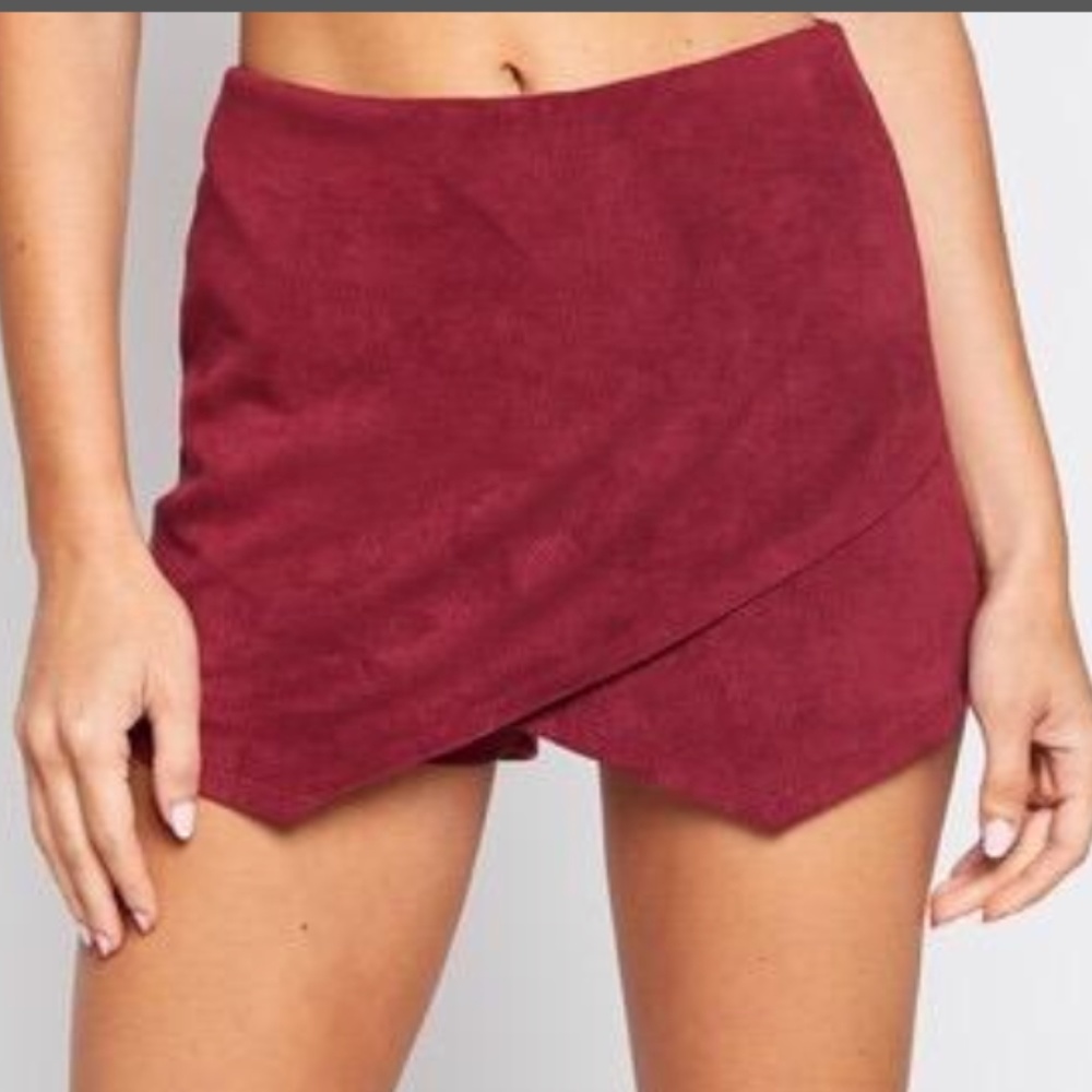 Blue Blush Asymmetrical Envelope Skort Suede - Picture 4 of 6